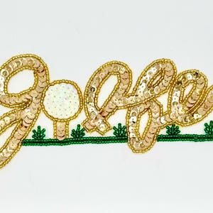The word Golfer with Golf Ball and Tee - Sequins and Glass Beads 7" x 3"