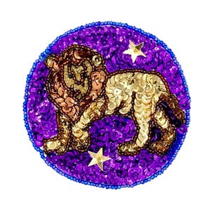 Zodiac Symbol - Leo the Lion- Gold and Purple Sequins and Beads - 3.5"