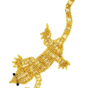 Lizard or Gecko - Gold, Silver, White and Black Glass Beads 7" x 3"
