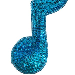 Musical Single Note Appliqué  - Turquoise Sequins - Glass Beads 4" x 3"