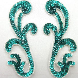 Designer Motif Filigree Pair -  Choice of Sequins Color with Silver Beads 6" x 3"