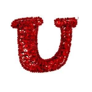 The 2.5” Letter U Appliqué - Red Sequins|Beads