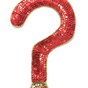 Question Mark with Red and Gold Sequins and Gold Beads 8" x 5"