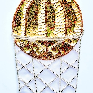 Basketball and Hoop Silver Gold Bronze Beads and Sequins 5" x 4"