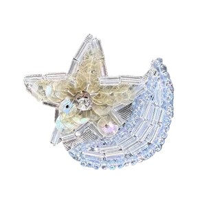 Star Half Moon Appliqué  - Iridescent Sequins - Glass Beads -  Rhinestone 1.25"