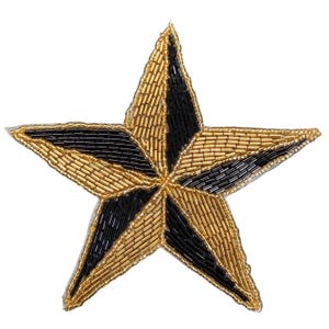 Star Appliqué  - Black and Gold Glass and Bugle Beads 5.5"