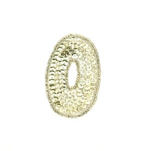 The 2.5” Number 0 Appliqué - Iridescent Gold Sequins - Silver Beaded Trim