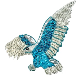 Beaded Eagle Appliqué with Turquoise Sequins, Silver Beads (9.5" x 6")