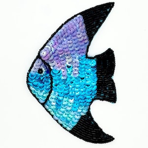 Fish with Turquoise and Purple Sequins and Black Beads 5.25" X 3.5"