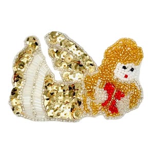 Flying Angel with Gold Sequins and Glass Beads 3.75" x 2.5"