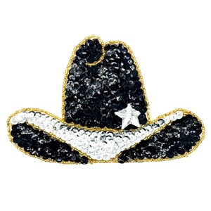 Black Sequin Star Cowboy Hat with Gold & Silver Accents Black Sequin Cowgirl Hat with flourish hat belt | Patches Of  main image 3