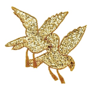 Double Gold Doves with Sequins and Beads 7" x 7.5"