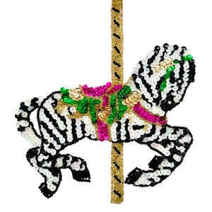 Zebra Carousel Animal - Multicolored Sequins and Beads 7.25" x 6.5"