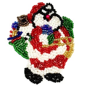 Beaded Santa with Toy Bag Appliqué – Fully Beaded – 3" x 2.5"