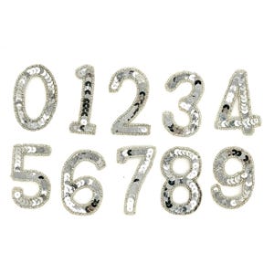 The 2.5” Number Appliqué - Silver Sequin|Beads - Choice of Number (0-9)
