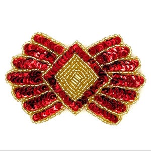 Designer Motif Bow with Red and Gold Sequins and Beads 3.75" x 2.5"