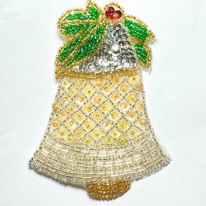Christmas Silver Bell, Sequin with beads 4.5" x 3"
