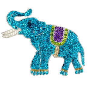 Elephant with Turquoise, Lime Green Gold and Purple Sequins -  7.5" x 6"