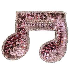Musicl Double Note Appliqué - Pink Sequins - Glass Beads  2.75" x 2.5"