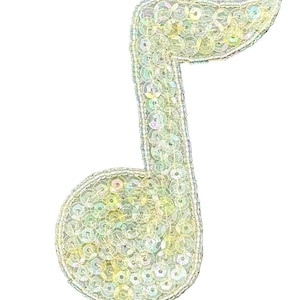 Musical Single Note Appliqué - Iridescent Sequins Glass Beads 3.5" x 2.5