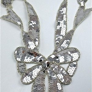 Bow Large with Silver Sequins and Beads 11" x 9"