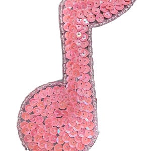 Musical Single Note Appliqué - Pink Sequins - Glass Beads 4" x 3"
