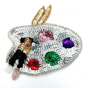 Painter Artist Palette Appliqué with Silver and multi-colored Sequins 4" x 4.25"