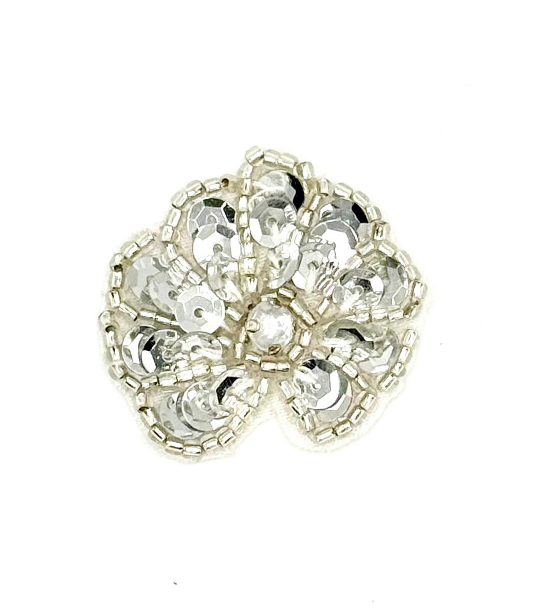Seashell With Silver Sequins and Beads and a Rhinestone Center 1.25