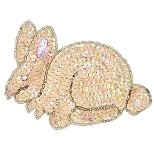 Vintage Pre-glued Sequin Bunny Rabbit with Pink Jeweled Ear - Rhinestone Eye 4.75" x 3.25"