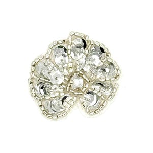 Seashell Appliqué - Silver Sequins|Beads - Rhinestone Center 1.25" x 1.25"