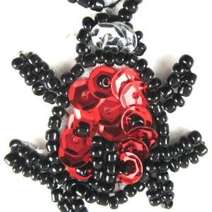 Ladybug Beetle Patch with Red and Silver Sequins and Black Beads 1.5" x 1.25"