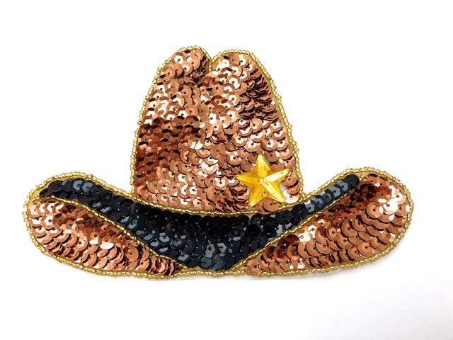 Cowboy Hat - Bronze and Black Sequins -gold Beads - Gold  display picture 1