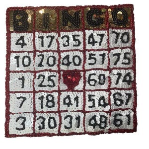 Carte de bingo avec sequins appliqué 6 x 6,5 po