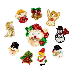 Christmas Assorted Set of 10 Sequin Beaded 1" - 2"