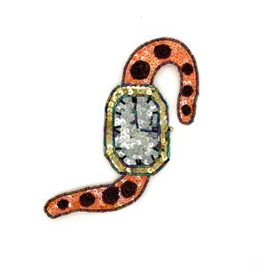 Fun Watch Design Appliqué with Orange, Gold and Silver Sequins with Moonlight and Gold Beads 5" x 6.5"
