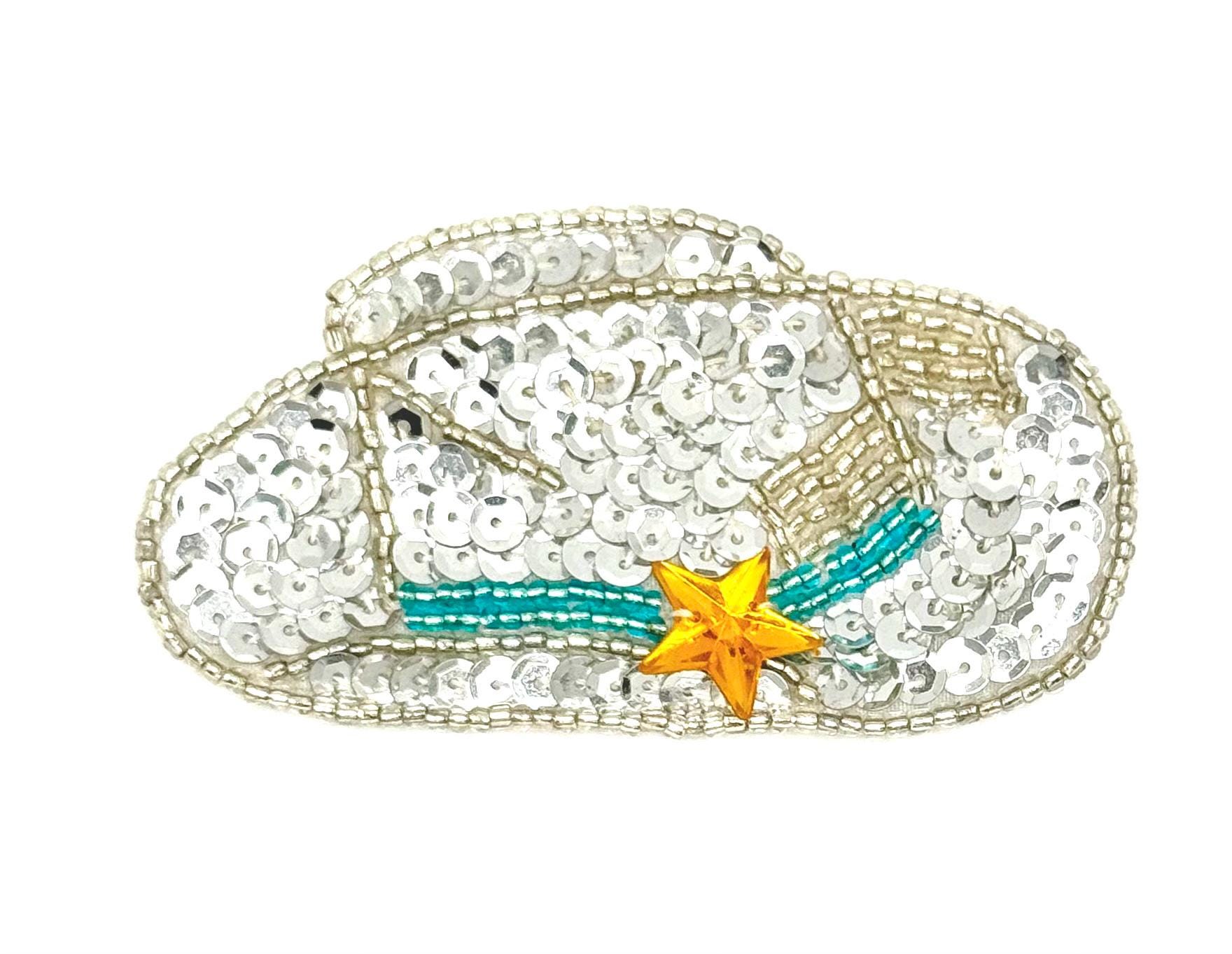 Sequin Cowboy Hat With Turquoise Beaded Band and Bronze Star 