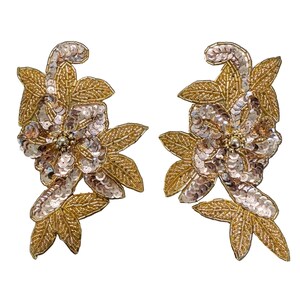 Flower Pair or Single Appliqué - Rose Gold Sequins|Beads 5.75" x 3.5”