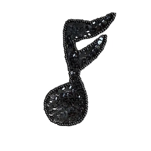 Musical Single Note - Black Sequins Glass Beads 3.5" x 2.5"