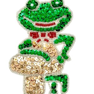 Frog Leaning on a Toadstool - Sequins and Beads - 4" X 2.75"