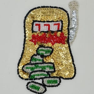 Slot Machine 777 with Gold Sequins and Beads 4.5" x 3"