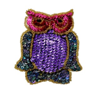 Vintage Owl with Multicolored Sequins and Beads 7.5" x 6.5" or 3.25" x 2.75"