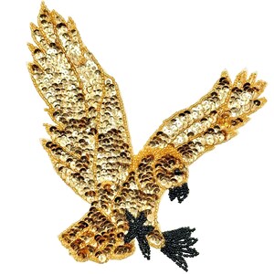 Eagle with Gold and Black Sequins and Beads 7.25" x 7"