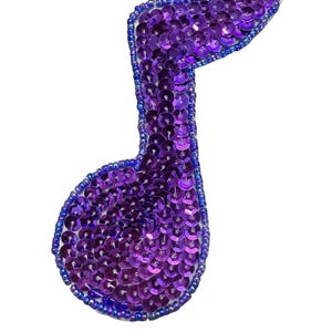 Musical Single Note Appliqué - Purple Sequins - Glass Beads 4" x 3"