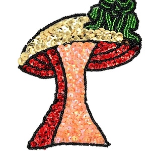 Mushroom with Frog Appliqué - Sequins and Glass Beads - 5" x 3.75"