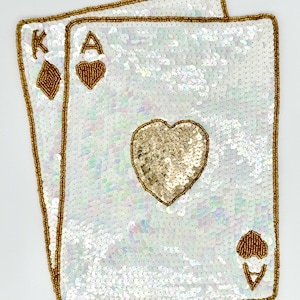 Ace King Playing Card Large with Gold and China White Sequins and Beads 12" x 10"