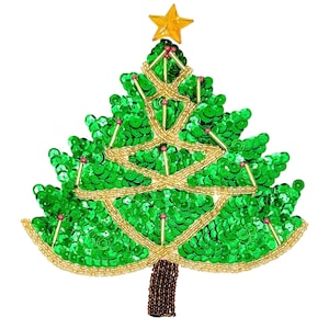 Christmas Tree - Green Sequins with Gold Star 6.5" x 5.75"
