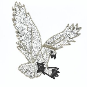 Eagle with Silver and Black Sequins and Beads 7.25" x 7"