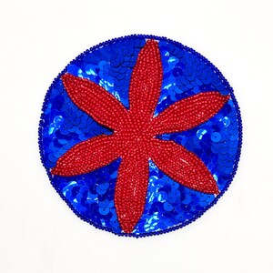 Sand Dollar - Royal Blue Sequins - Red Glass Beads - 4.5"
