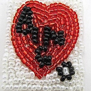 Heart with Bingo spelled on them in Red Black and White Beads 1.5&quot;
