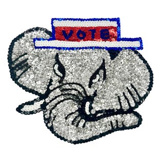 Elephant with Vote on Hat Appliqué - Sequins and Glass Beads 8" x 7"